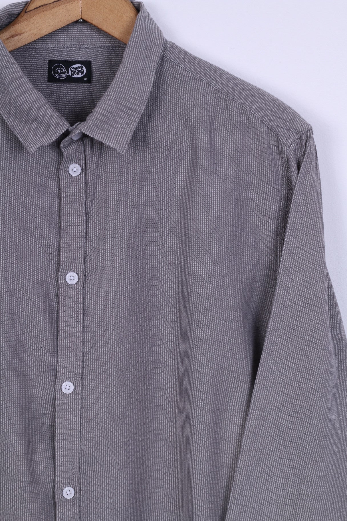 Cheap Monday Mens XL (L) Casual Shirt Cotton Grey Striped Detailed Buttons Long Sleeve
