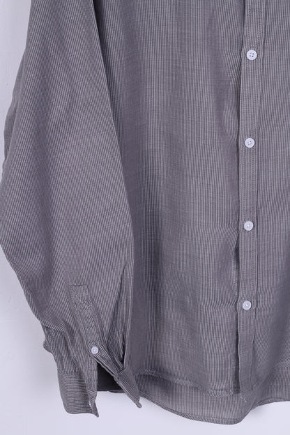 Cheap Monday Uomo XL (L) Camicia casual in cotone grigio a righe con bottoni dettagliati Manica lunga