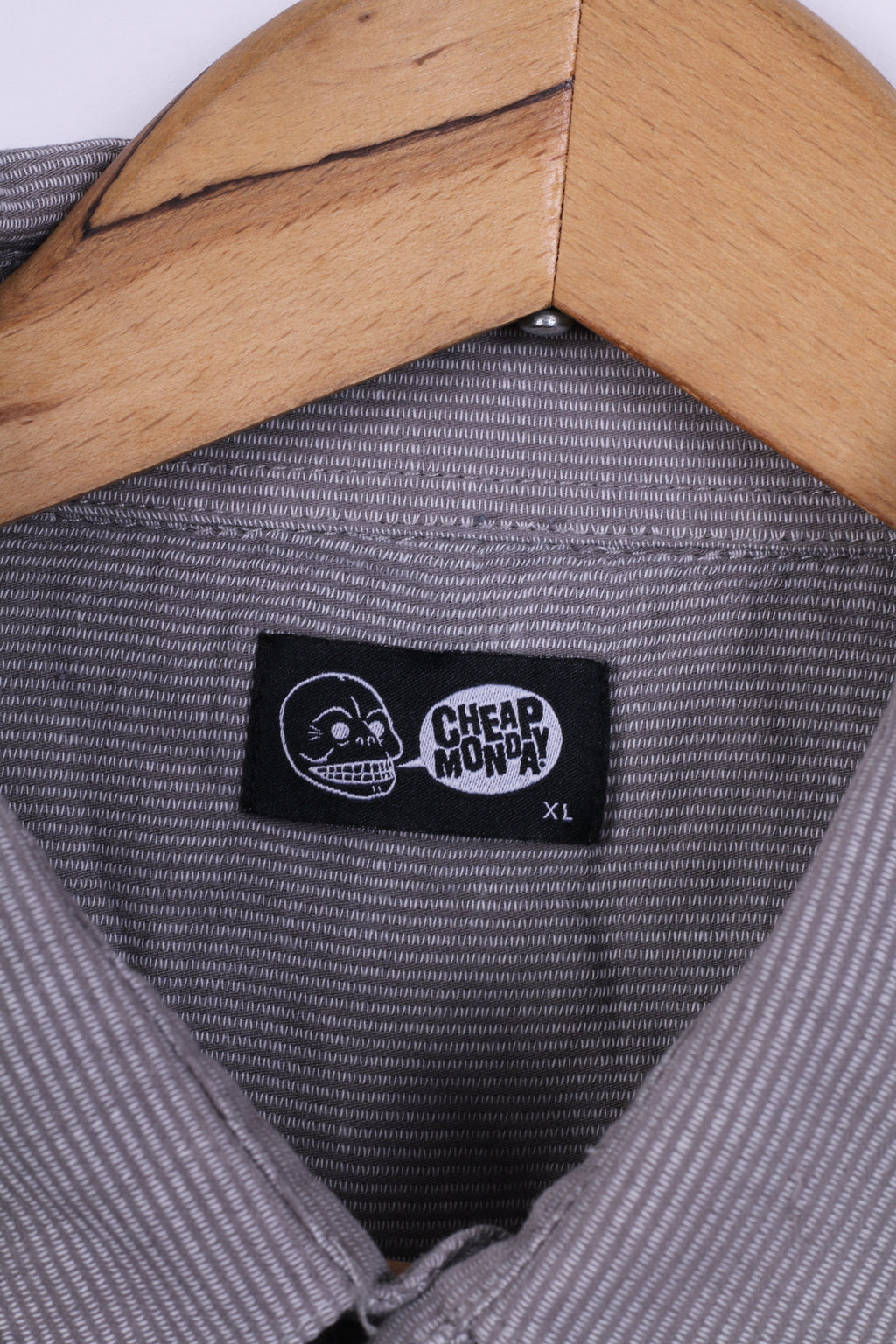 Cheap Monday Mens XL (L) Casual Shirt Cotton Grey Striped Detailed Buttons Long Sleeve