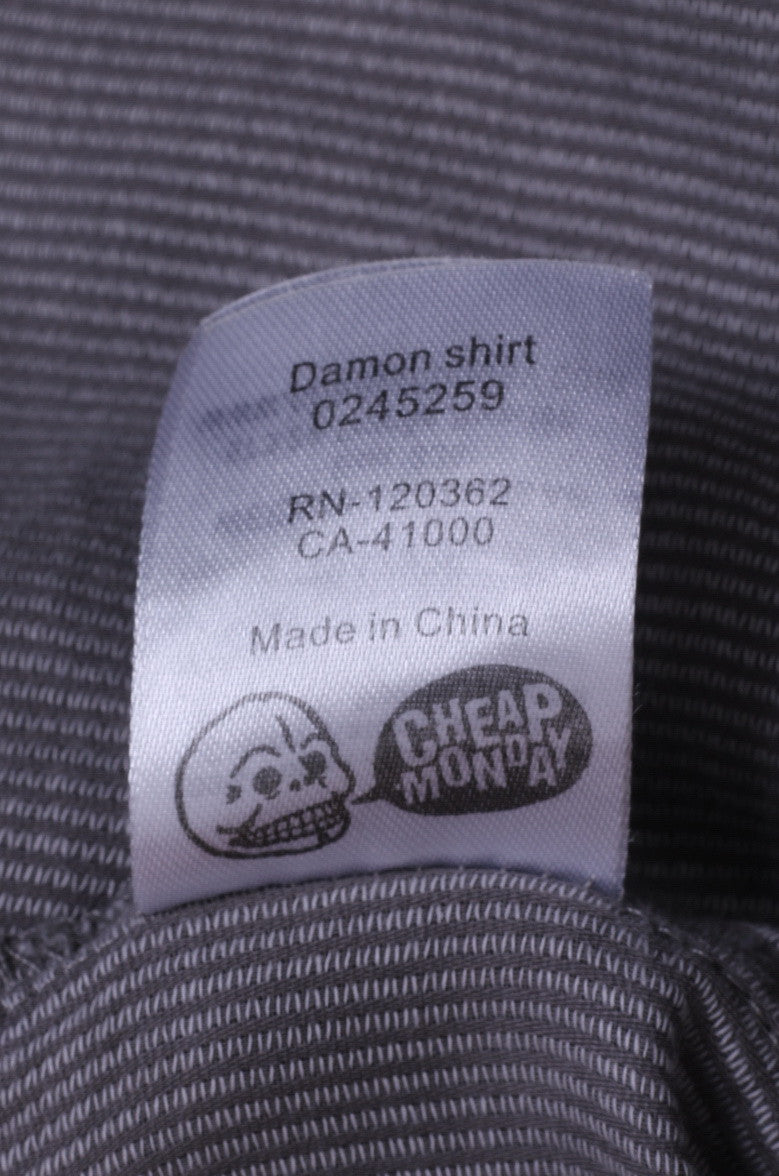 Cheap Monday Mens XL (L) Casual Shirt Cotton Grey Striped Detailed Buttons Long Sleeve