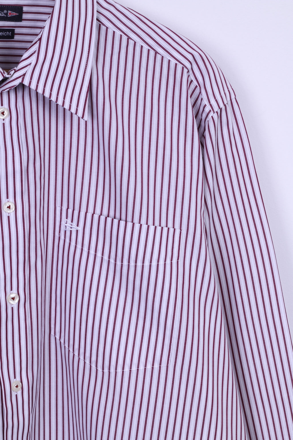 Paul R. Smith Chemise décontractée pour homme 44 XL en coton bordeaux rayé boutons détaillés