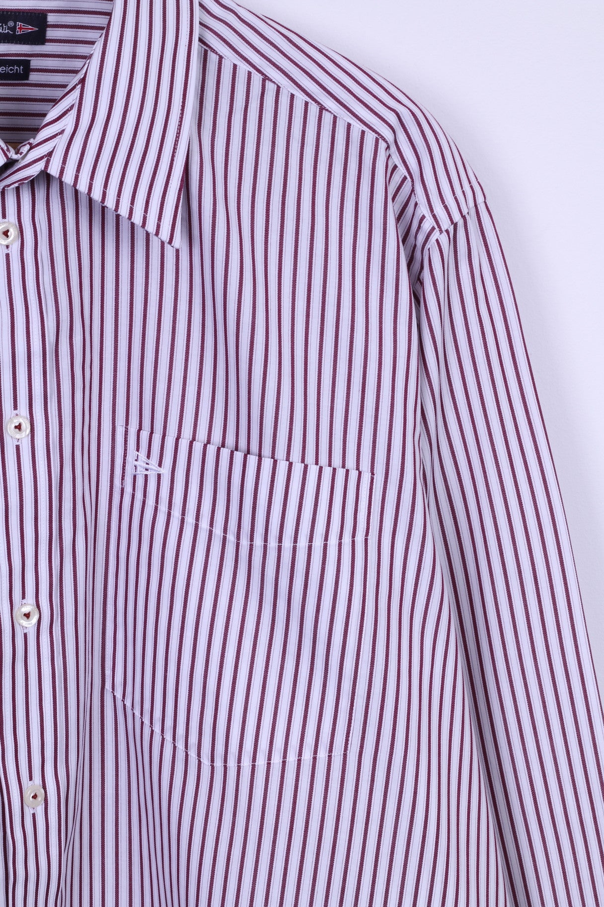 Paul R. Smith Chemise décontractée pour homme 44 XL en coton bordeaux rayé boutons détaillés