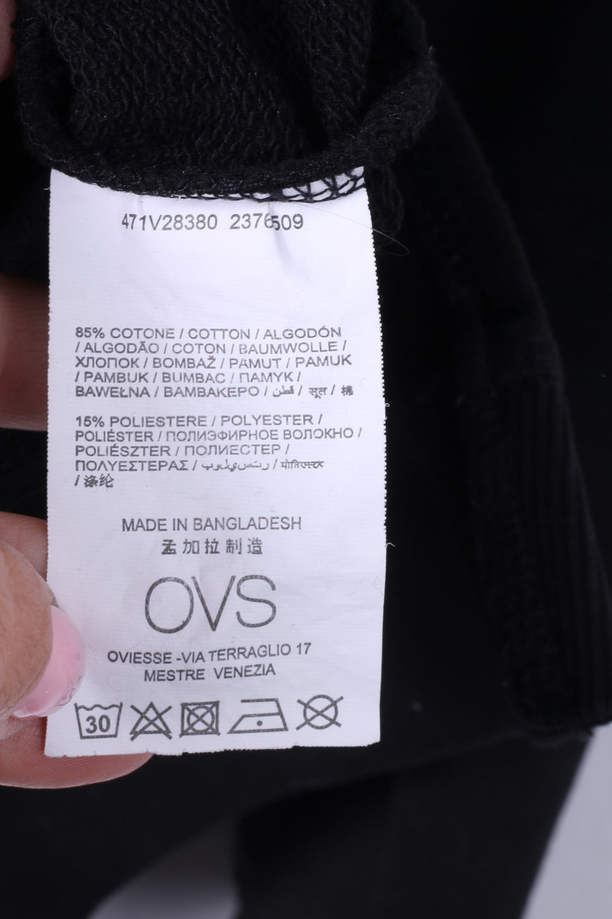 Oviesse Women M Sweatshirt Noir Coton Ras du Cou Top Jumper