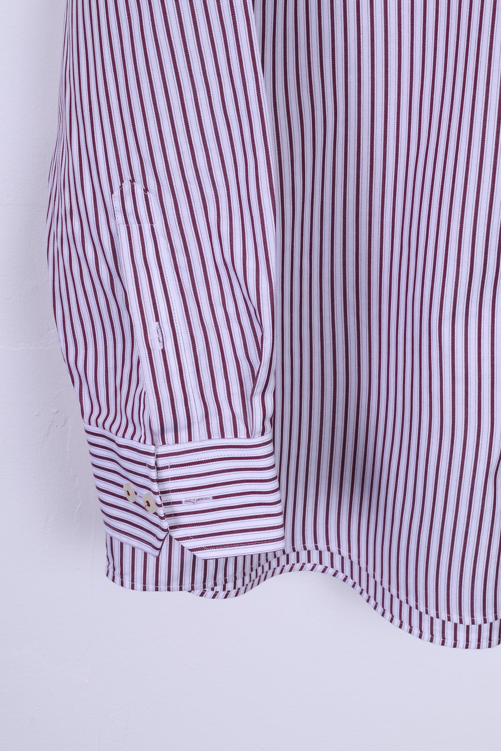 Paul R. Smith Chemise décontractée pour homme 44 XL en coton bordeaux rayé boutons détaillés