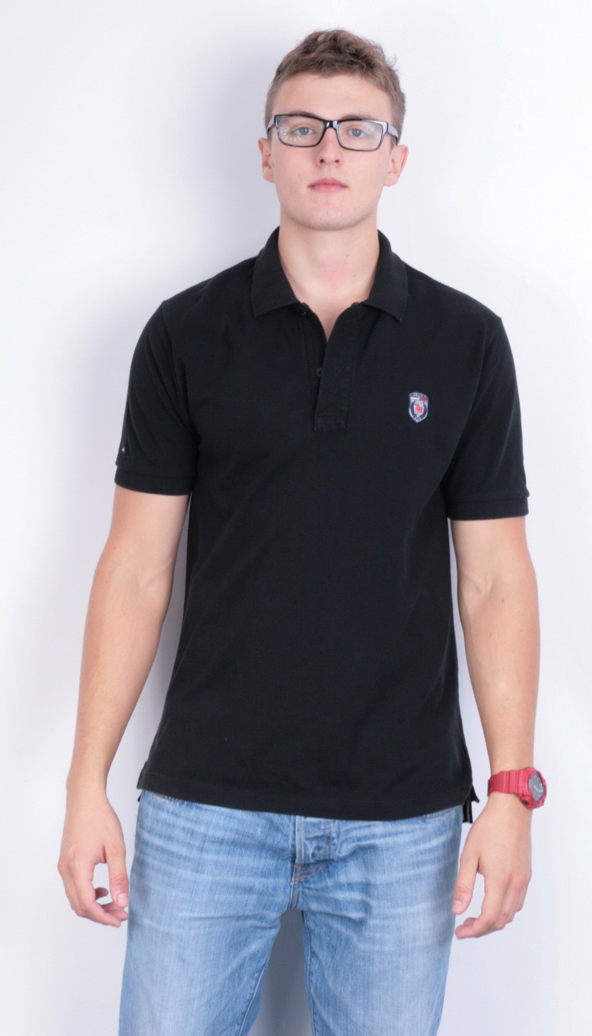 Tommy Hilfiger Mens XL Polo Shirt Black Summer Short Sleeve Cotton - RetrospectClothes