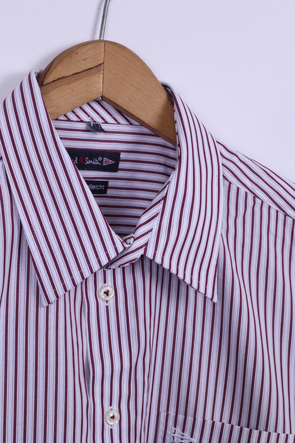 Paul R. Smith Chemise décontractée pour homme 44 XL en coton bordeaux rayé boutons détaillés