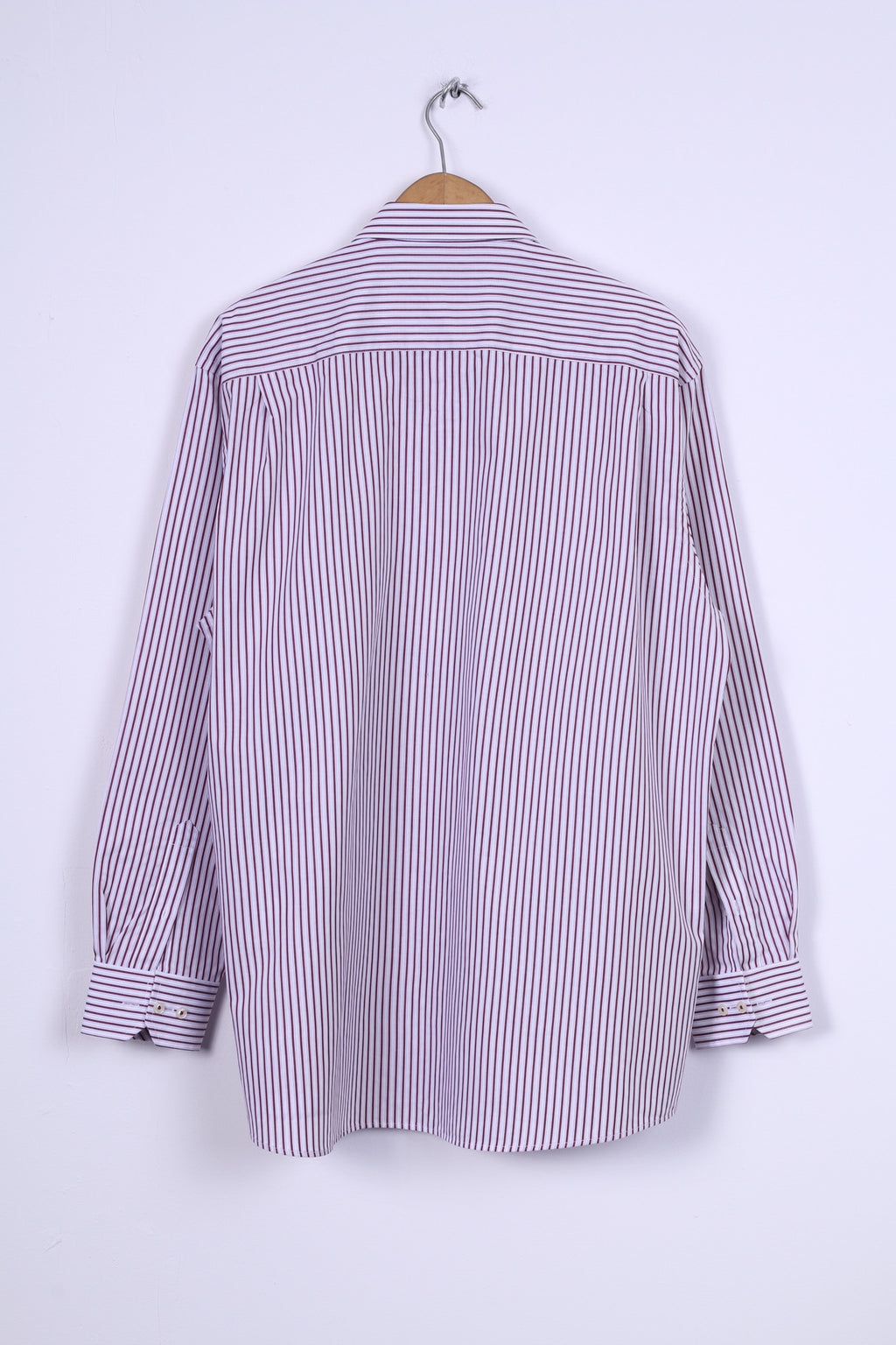 Paul R. Smith Chemise décontractée pour homme 44 XL en coton bordeaux rayé boutons détaillés