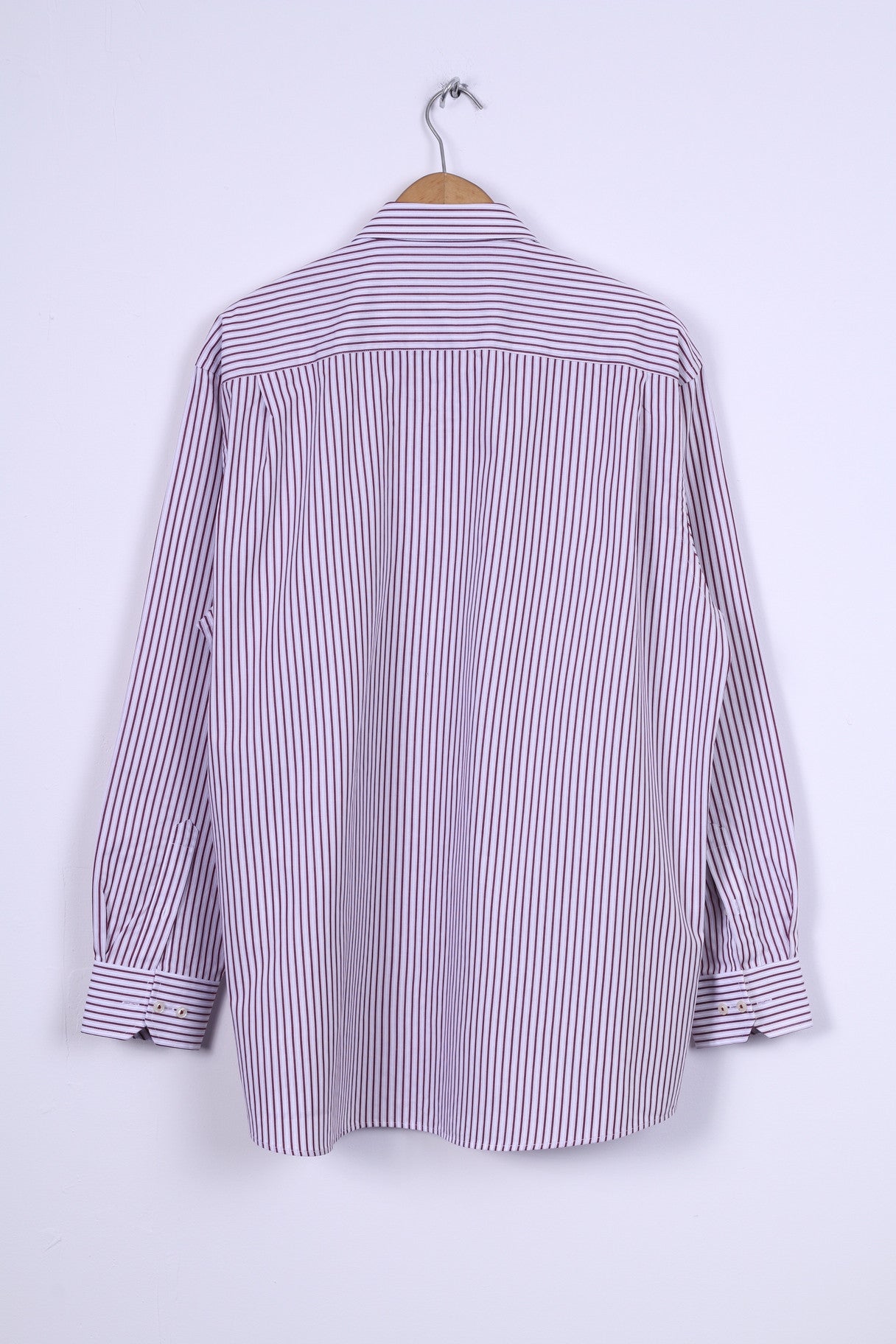 Paul R. Smith Chemise décontractée pour homme 44 XL en coton bordeaux rayé boutons détaillés