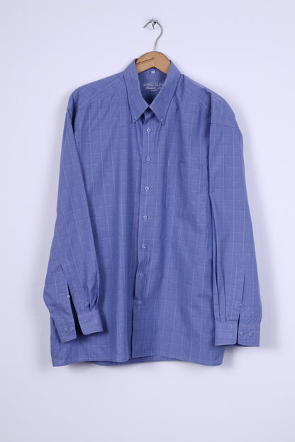 Royal Class Mens 45 XXL Casual Shirt Blue Classic Line Cotton Check Long Sleeve