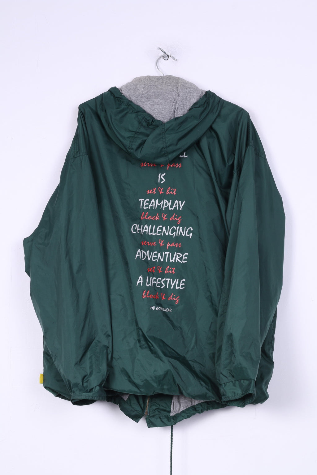 Erwin Santino Giacca XL da uomo in nylon leggero impermeabile verde con cappuccio e cerniera intera Abbigliamento sportivo da pallavolo per giochi di squadra 