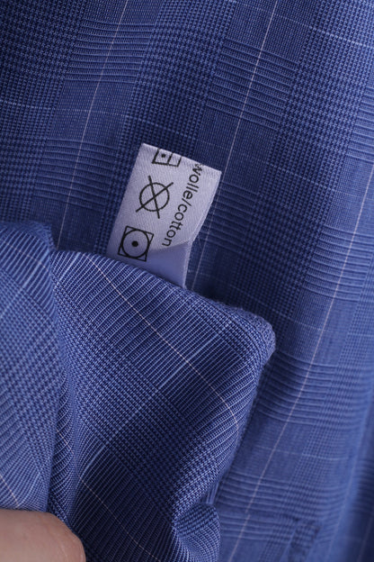 Camicia casual Royal Class da uomo 45 XXL manica lunga in cotone a quadri blu linea classica