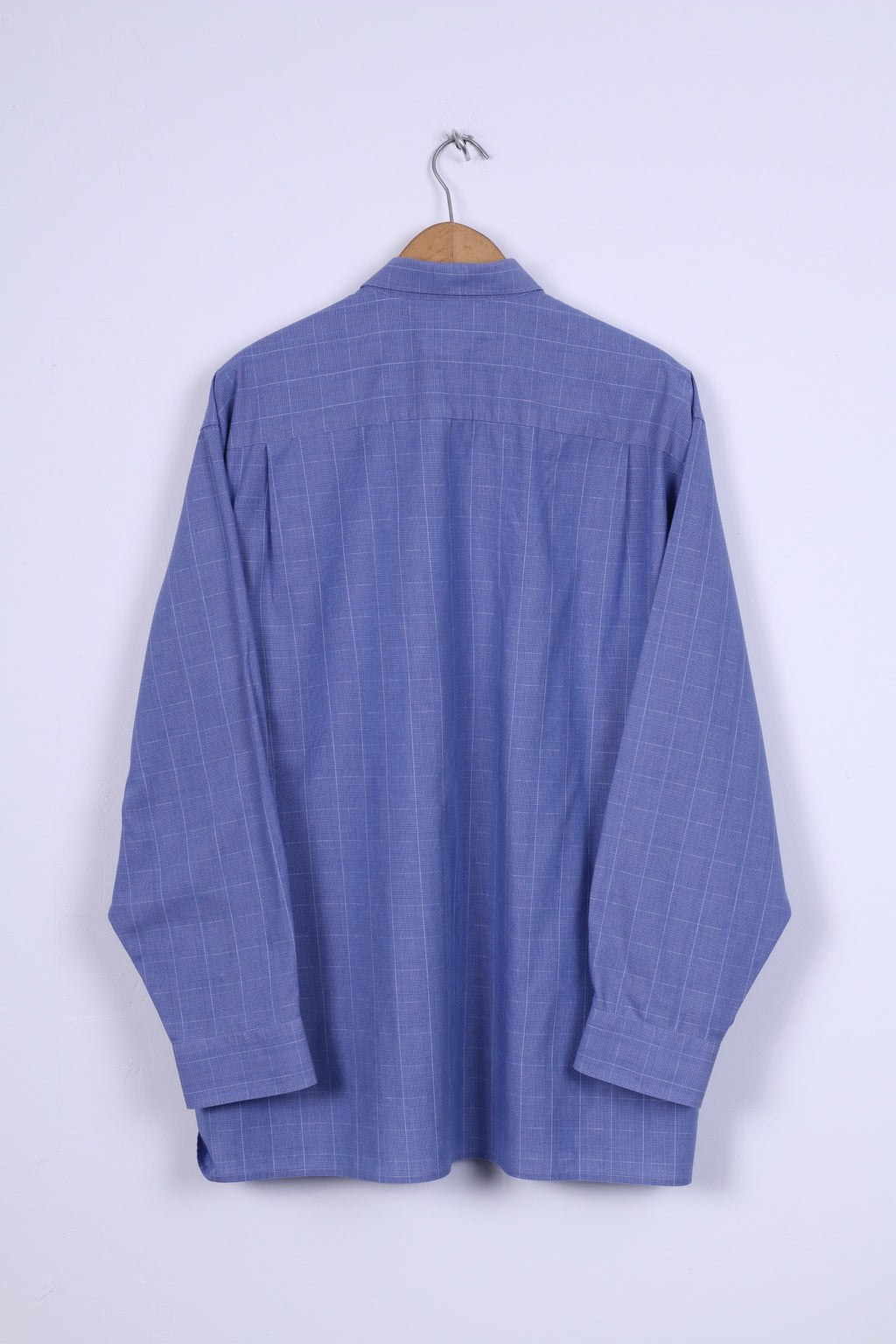 Royal Class Chemise décontractée pour homme 45 XXL Bleu Ligne classique Coton à carreaux Manches longues