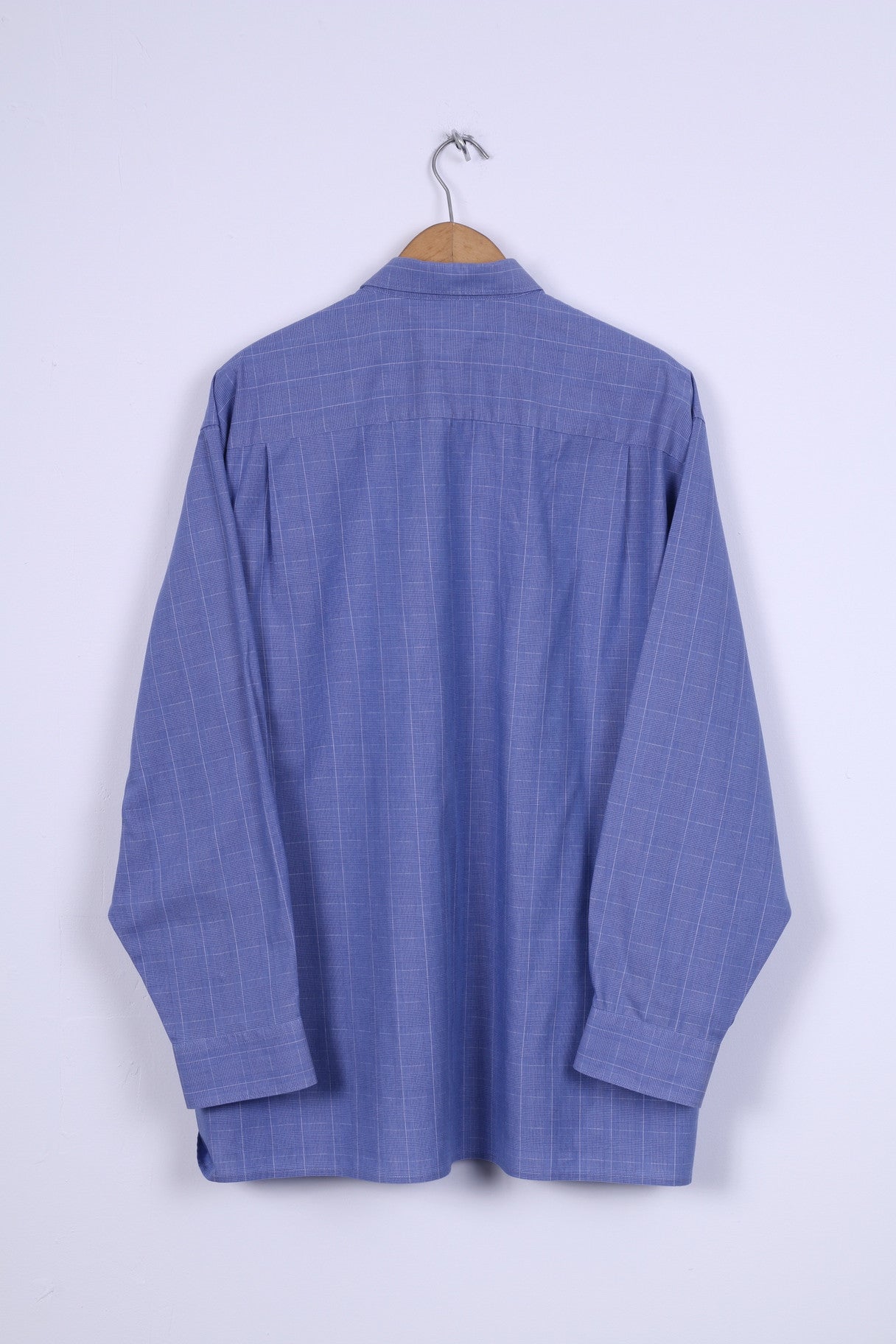 Royal Class Chemise décontractée pour homme 45 XXL Bleu Ligne classique Coton à carreaux Manches longues