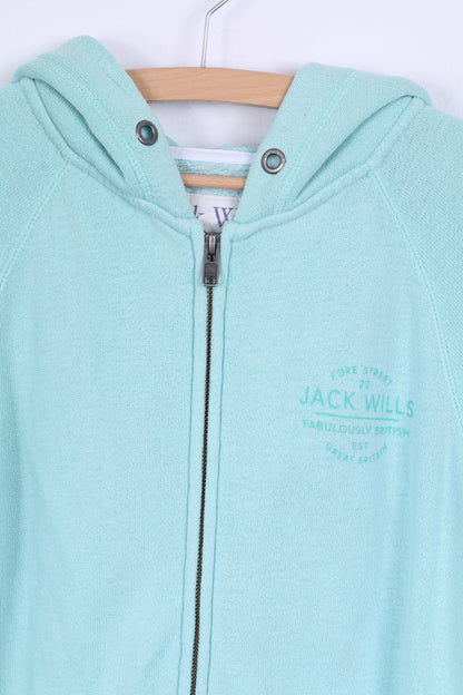 Jack Wills Womens 10 M Sweatshirt Mint Cotton Hooded Zippered Hoodie