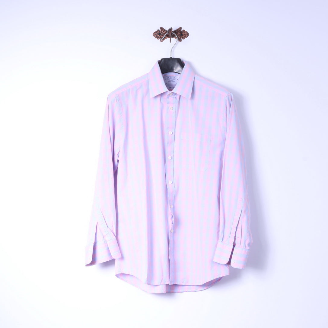 Charles Tyrwhitt Mens 16 41 L Casual Shirt Pink Blue Check Cotton Long Sleeve