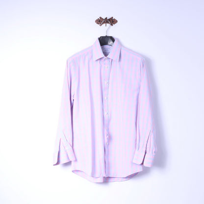 Charles Tyrwhitt Mens 16 41 L Casual Shirt Pink Blue Check Cotton Long Sleeve