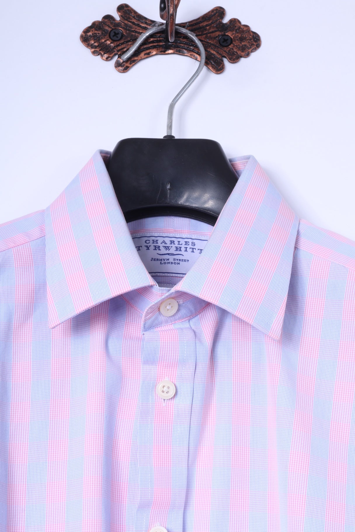 Charles Tyrwhitt Mens 16 41 L Casual Shirt Pink Blue Check Cotton Long Sleeve