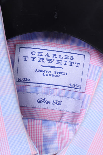 Charles Tyrwhitt Mens 16 41 L Casual Shirt Pink Blue Check Cotton Long Sleeve