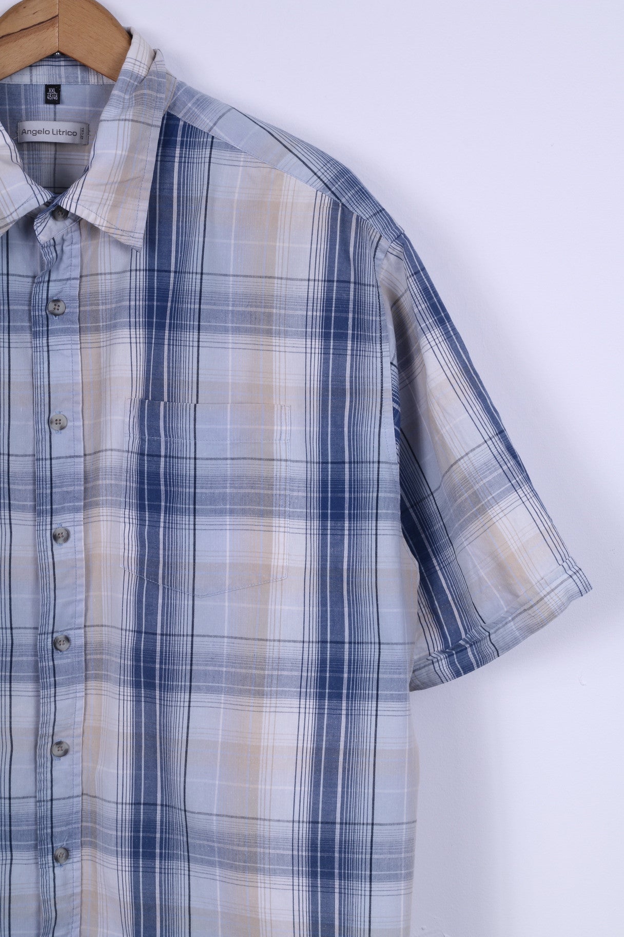 Angelo Litrico C&A Mens 45/46 XXL Casual Shirt Blue Chekered Cotton