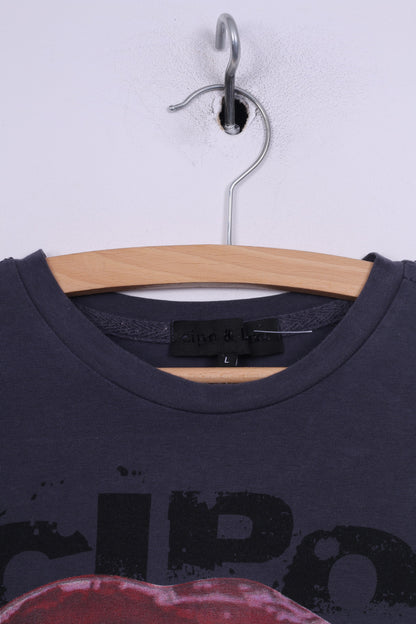 T-shirt grafica L da donna Cipo&amp;Baxx girocollo grigio Rock Is Back Top estivo in cotone 