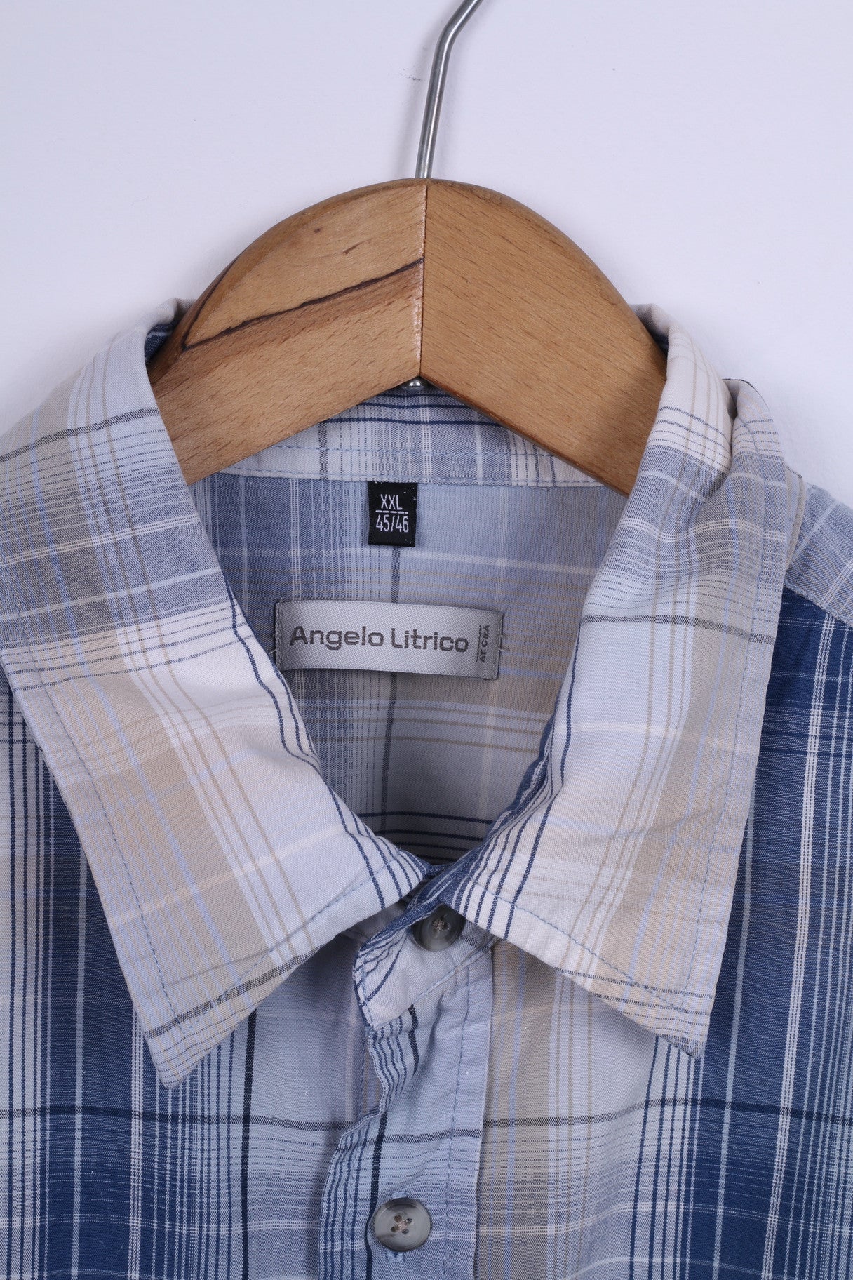 Angelo Litrico C&A Mens 45/46 XXL Casual Shirt Blue Chekered Cotton