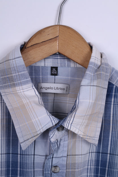 Angelo Litrico C&amp;A Chemise décontractée pour homme 45/46 XXL Bleu à carreaux en coton