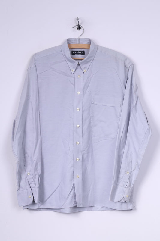 Jaeger Mens L Casual Shirt Blue Button Down Collar Long Sleeve