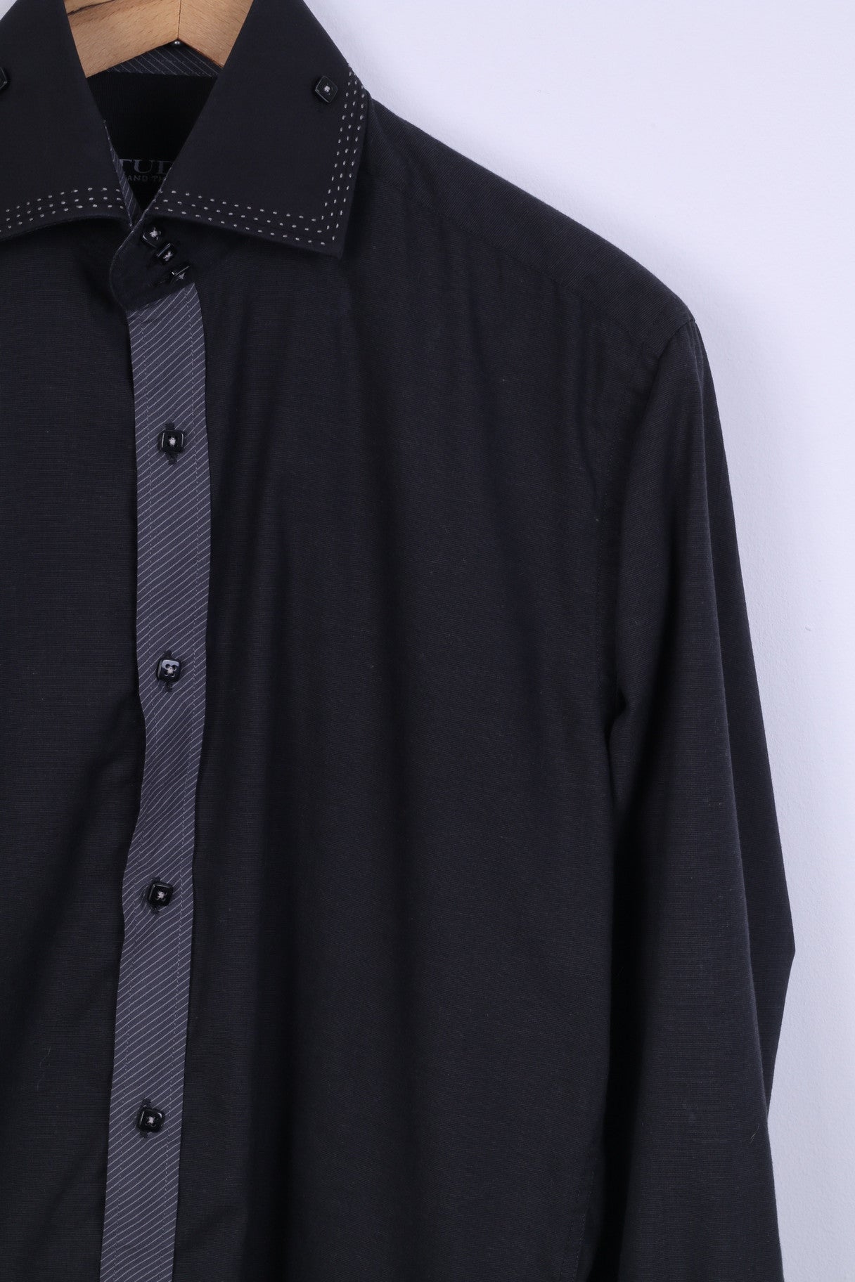 STUDIO Armand Thiery Mens S Formal Shirt Black Cotton Long Sleeve