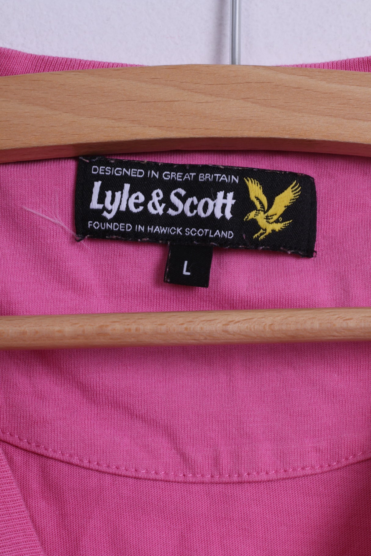 Lyle & Scott Womens L T- Shirt Pink Cotton Crew Neck Casual Plain Top