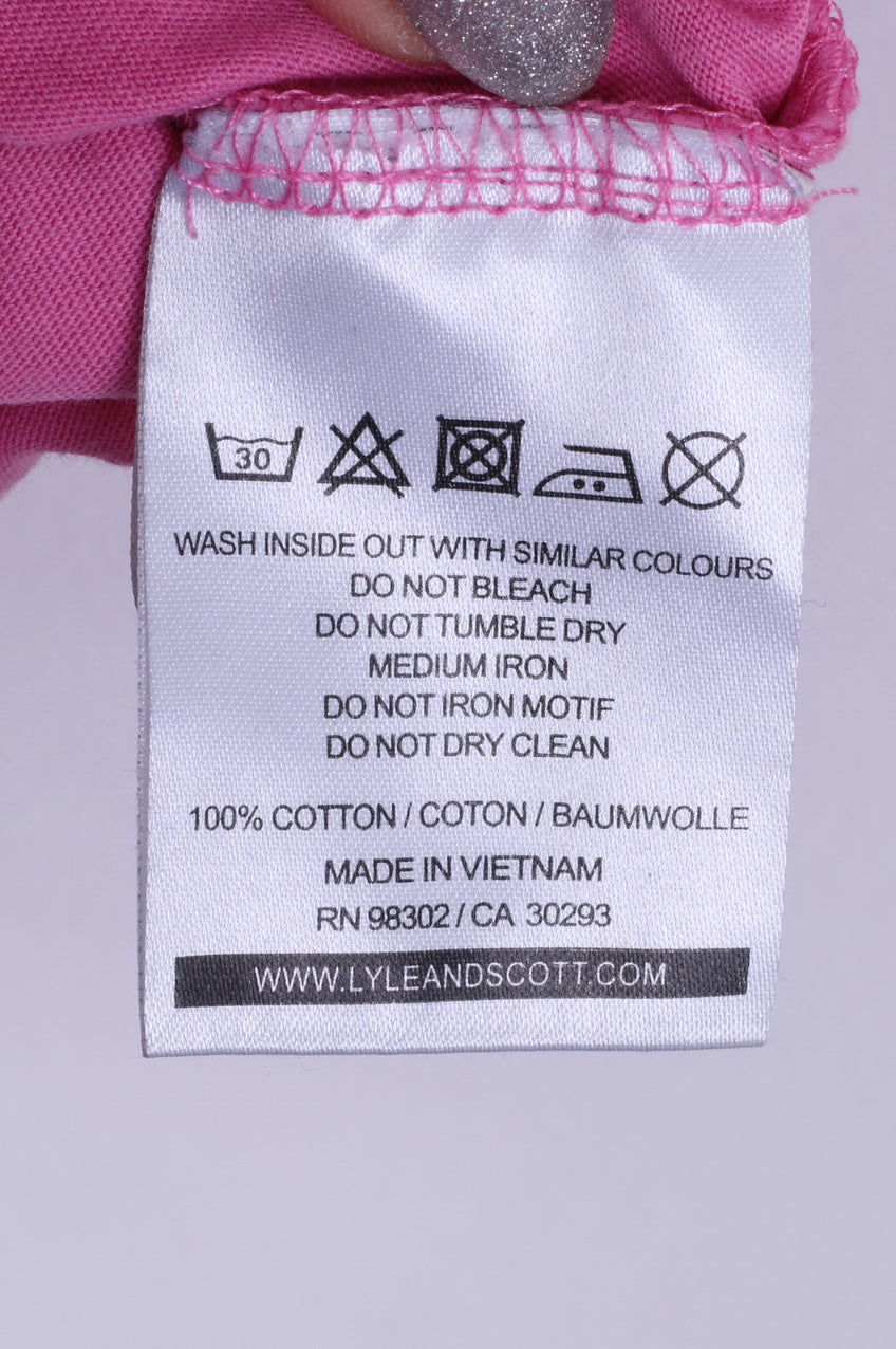 Lyle & Scott Womens L T- Shirt Pink Cotton Crew Neck Casual Plain Top