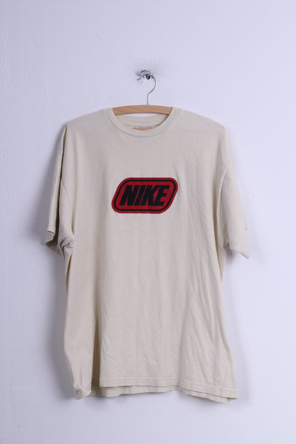 Nike Mens XL T- Shirt Cream Cotton Crew Neck Logo Graphic Top