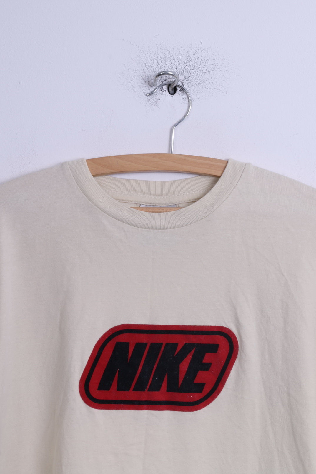 Nike Mens XL T- Shirt Cream Cotton Crew Neck Logo Graphic Top