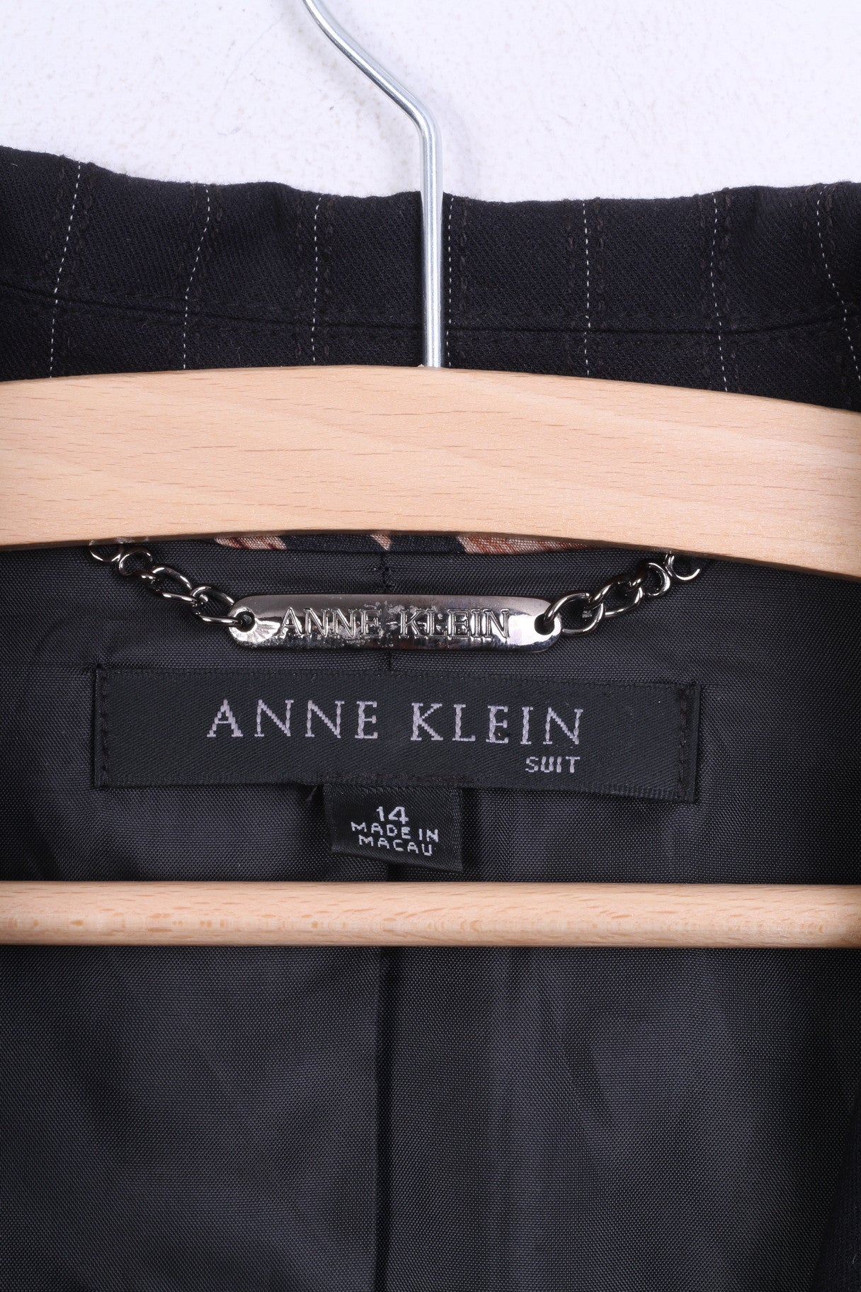 ANNE KLEIN Womens 14 XL Blazer Striped Black Single Breasted - RetrospectClothes