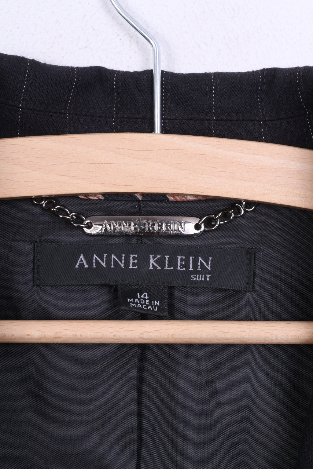 ANNE KLEIN Womens 14 XL Blazer Striped Black Single Breasted - RetrospectClothes