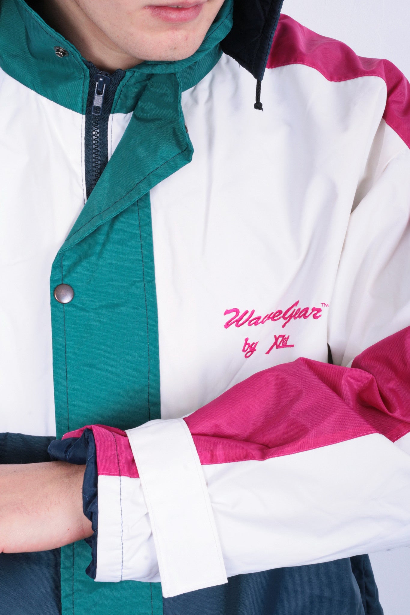 Wave Gear by XZet Mens XL Jacket Parka Sport Nylon Waterproof Hood Vintage - RetrospectClothes