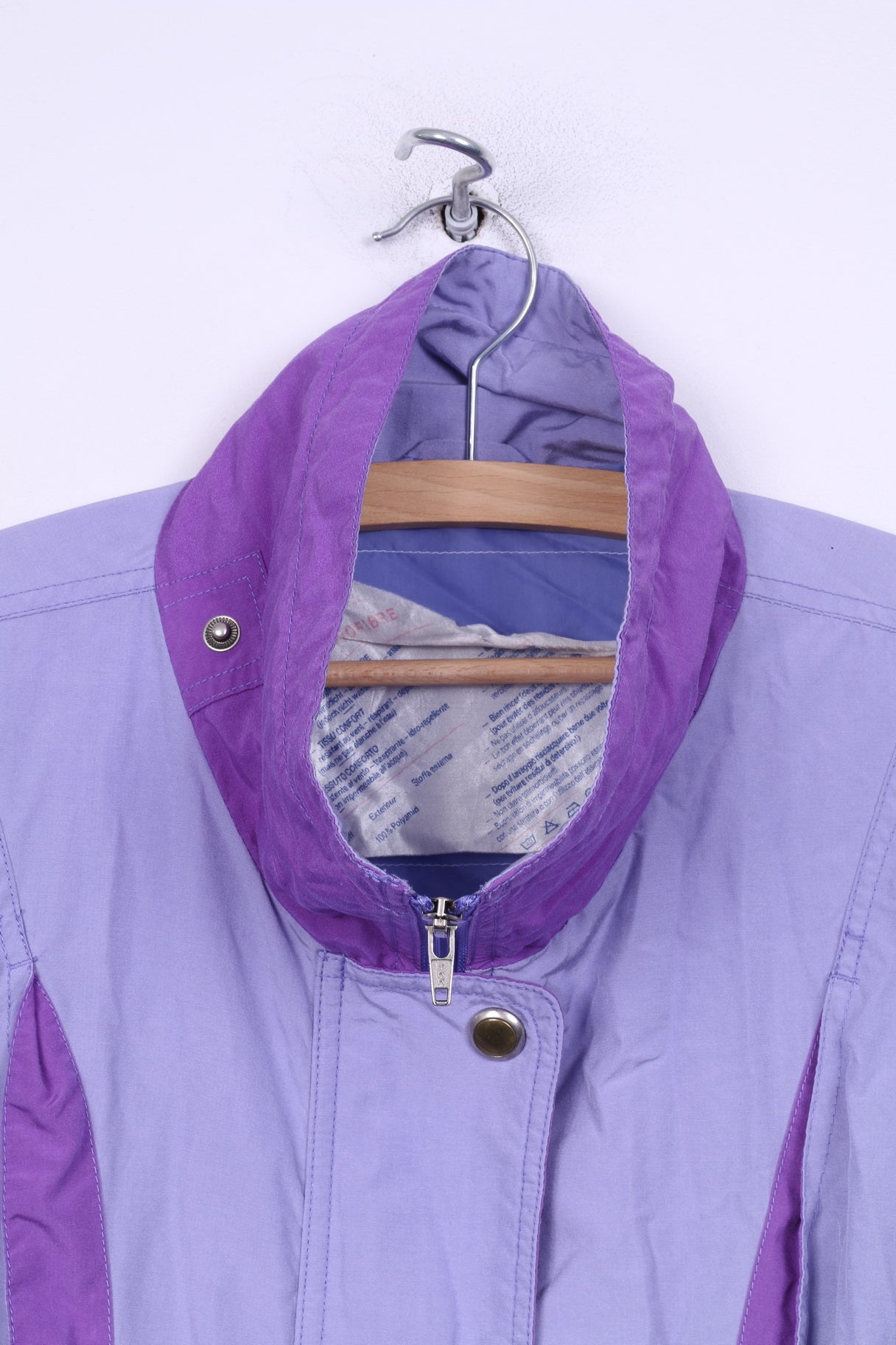 vintage Femmes 38 (XL) Veste Légère Violet Full Zipper Nylon Imperméable 