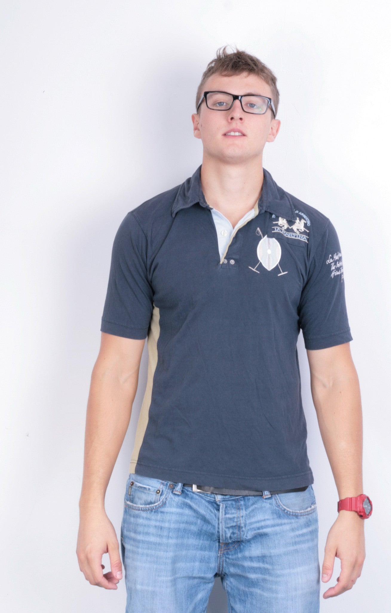 La Martina Mens M Polo Shirt Navy Blue Summer Short Sleeve Cotton - RetrospectClothes