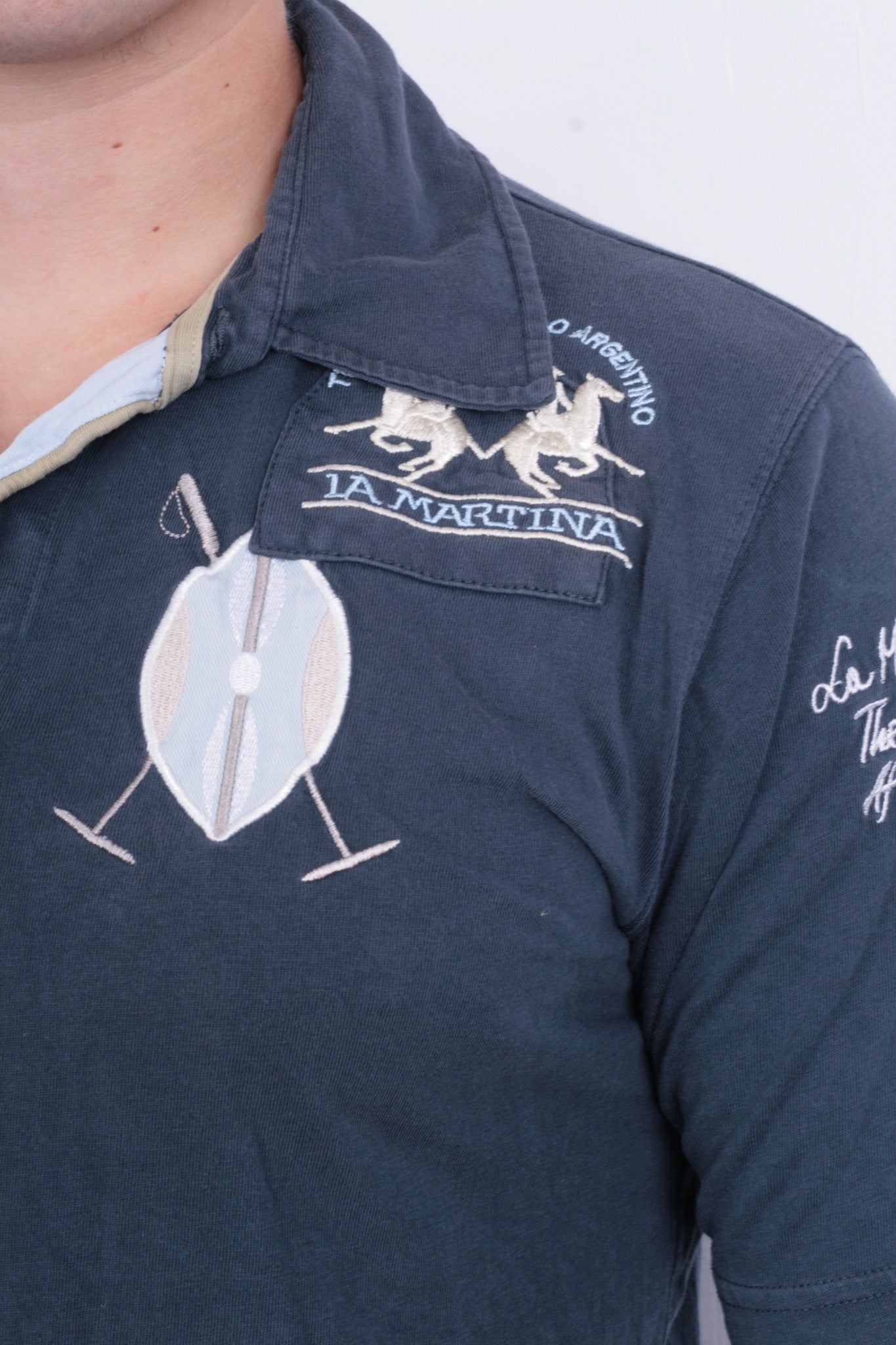 La Martina Mens M Polo Shirt Navy Blue Summer Short Sleeve Cotton - RetrospectClothes