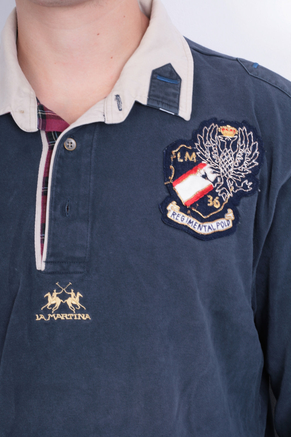 La Martina Mens XXL Polo Shirt Navy Blue Long Sleeve Cotton - RetrospectClothes