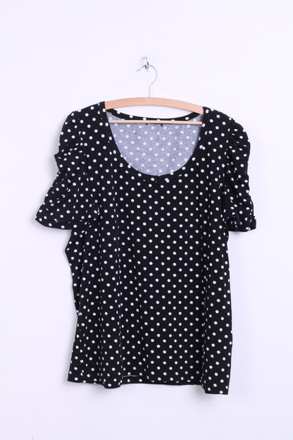 H&M Hennes& Mauritz Womens 2XL Shirt Short Sleeve Cotton Black Puffy Dots - RetrospectClothes