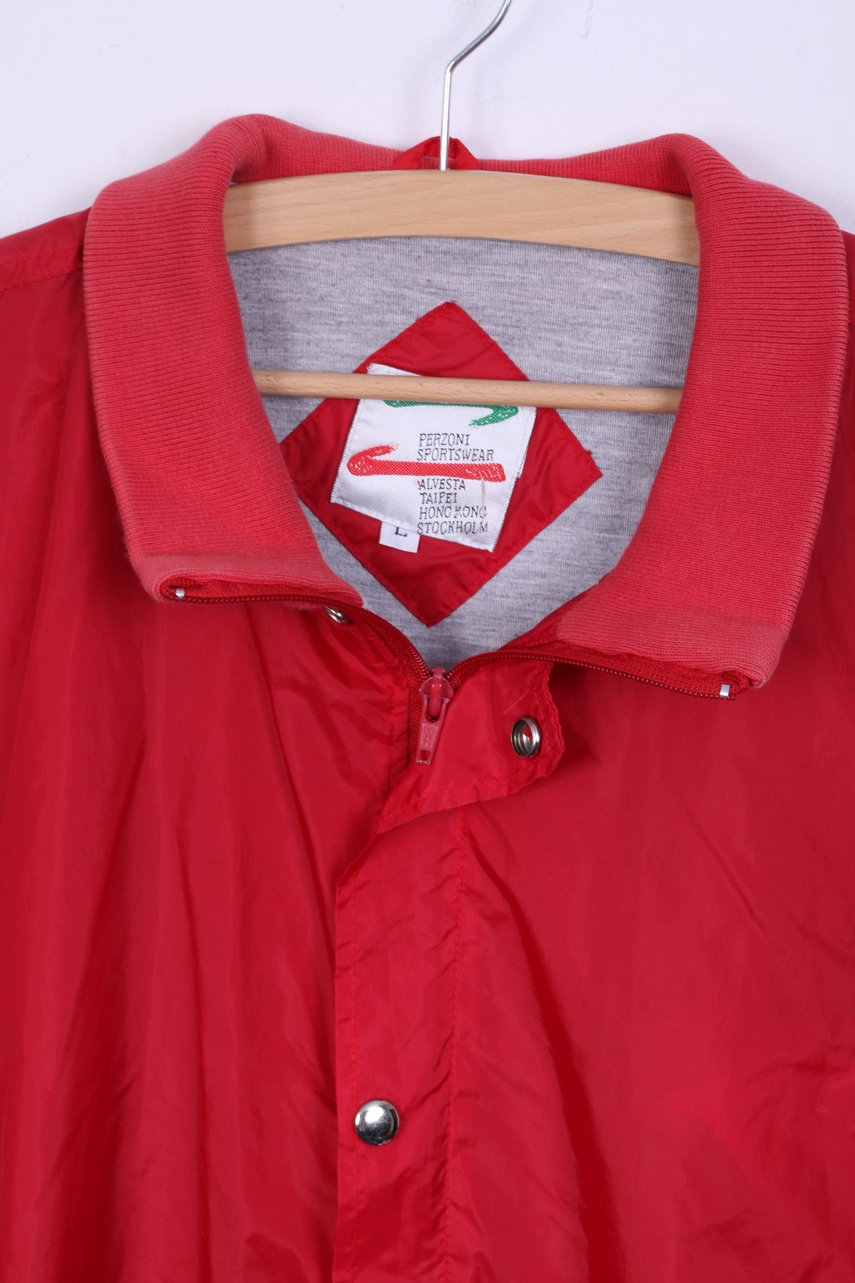 Perzoni Sportswear Veste L pour homme en nylon rouge imperméable avec fermeture éclair et haut léger
