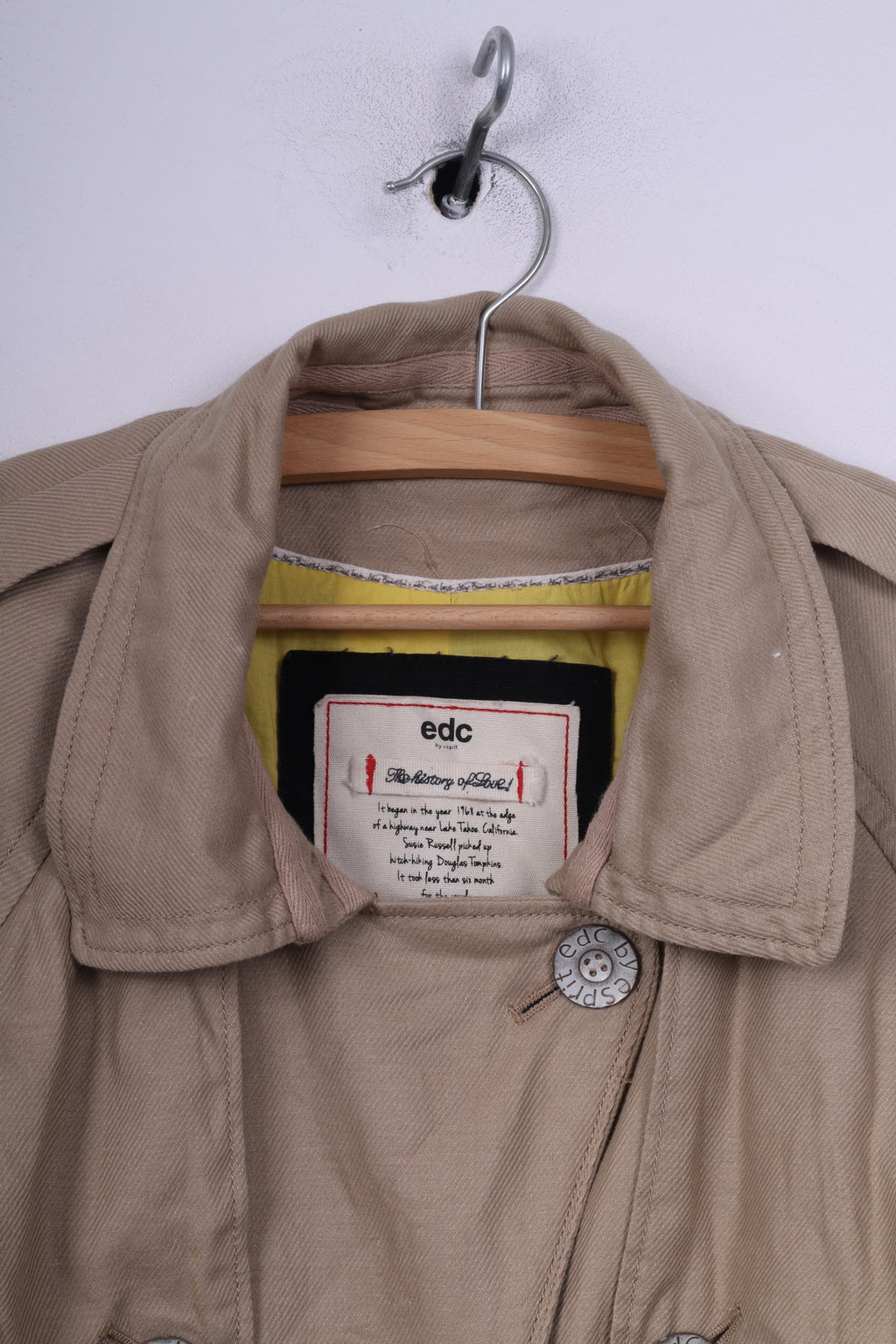 EDC by esprit Womens M Jacket Beige Lightweight Raglan Sleeve Big Buttons Cotton