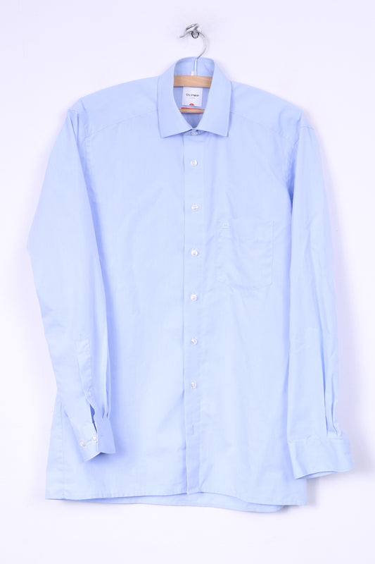 Olymp Luxor Mens 15.5'' 39 L Casual Shirt Slim Line Blue Long Sleeve Cotton