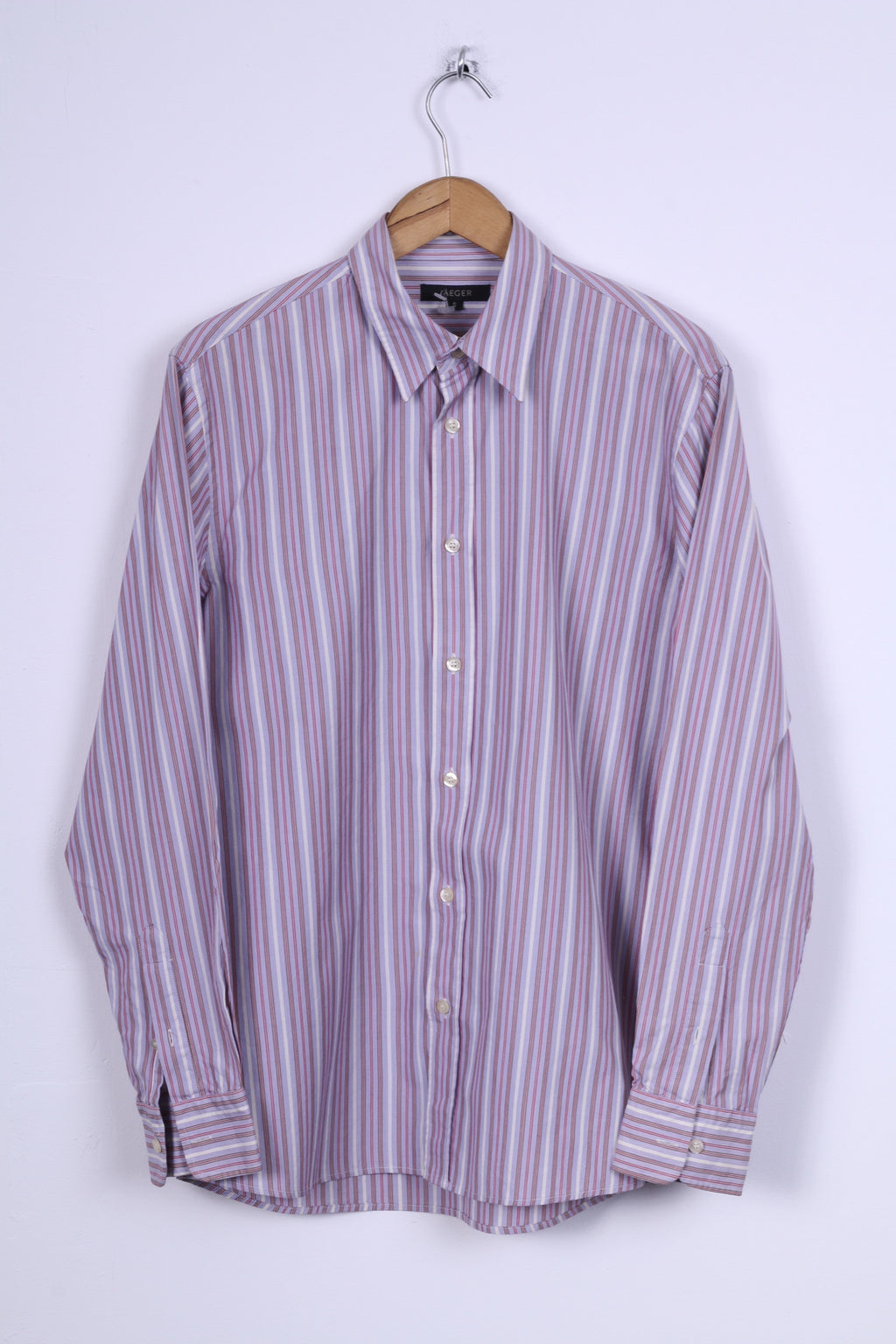 Jaeger Mens S Casual Shirt Striped Multi Detailed Button Cotton Long Sleeve