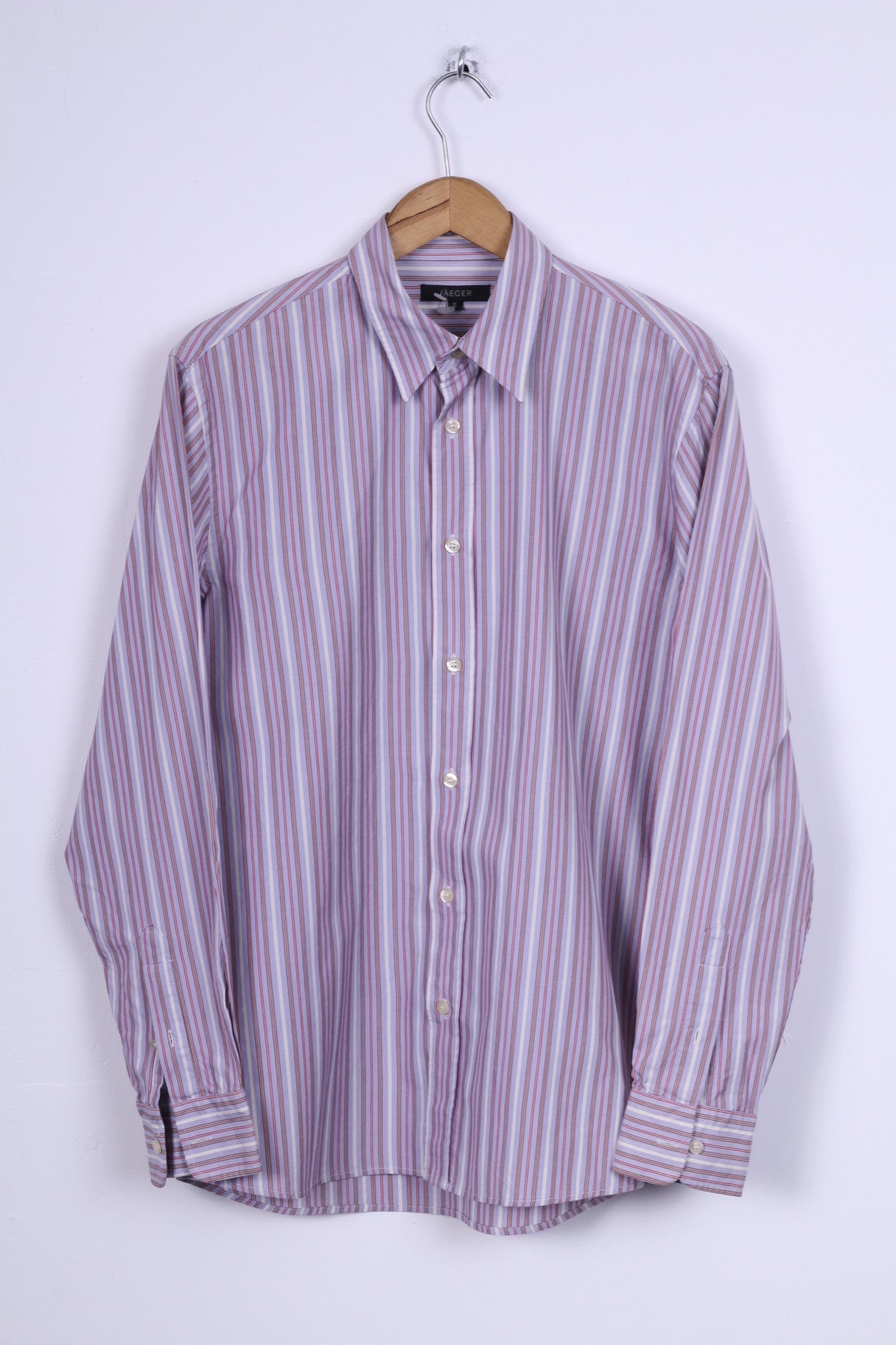 Jaeger Mens S Casual Shirt Striped Multi Detailed Button Cotton Long Sleeve