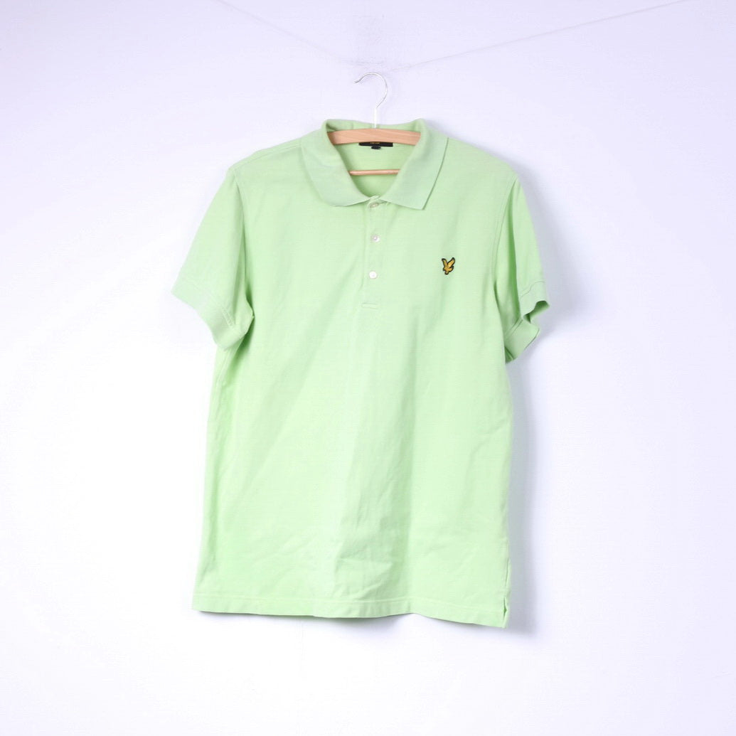 Lyle & Scott Club Mens XL (L) Polo Shirt Lime Green Buttons Detailed Top Cotton