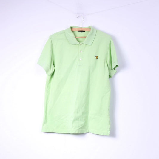 Lyle & Scott Club Mens XL (L) Polo Shirt Lime Green Buttons Detailed Top Cotton