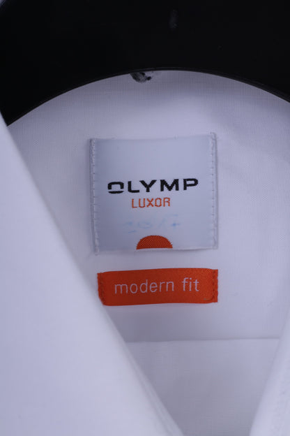 Olymp Luxor Mens L Casual Shirt White Cotton Modern Fit Long Sleeve Top