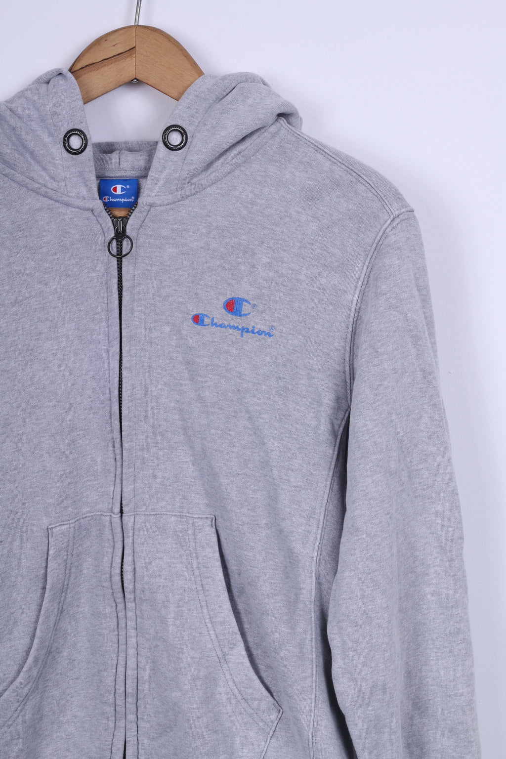 Champion Womens L Sweatshirt Cotton Grey Hooded Zip Up