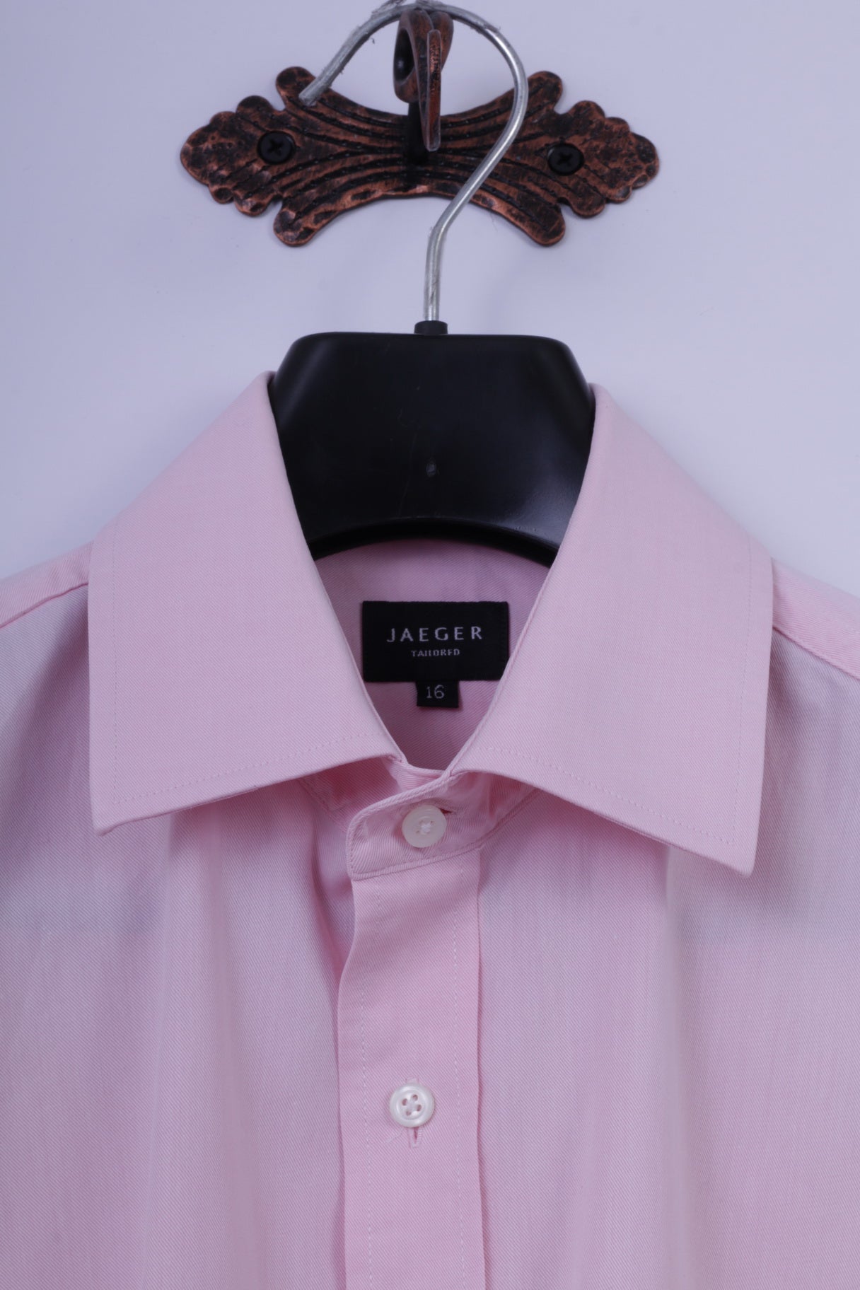 Jaeger Mens 16 L Casual Shirt Pink Cotton Cuff Long Sleeve Tailored Fit Top